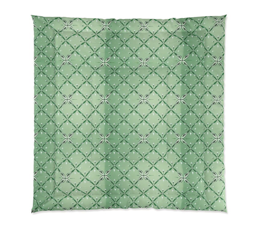 Botanical Green Quilt Comforter, Cozy Floral Pattern Blanket for Bedroom, Spring Decor, Home Warmth, Gift for Her