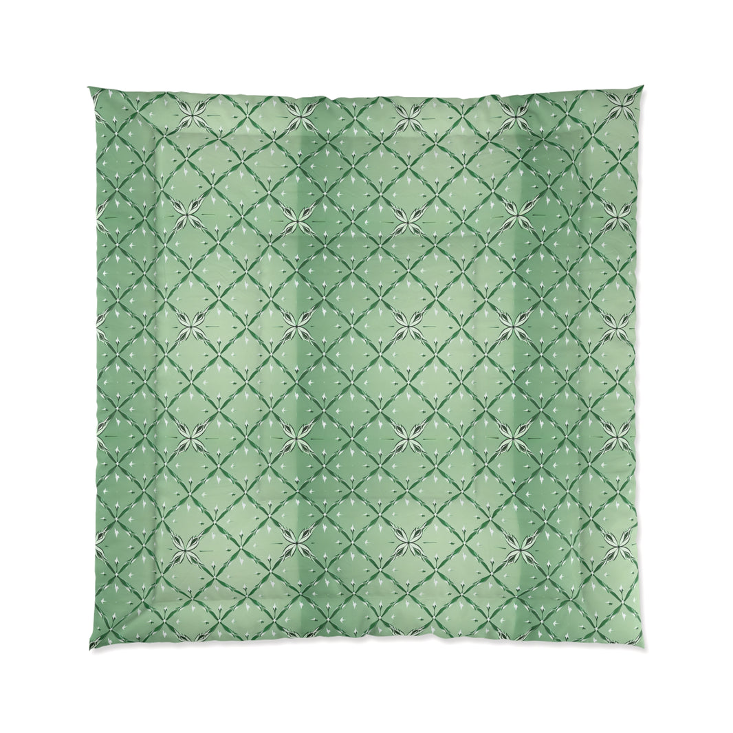 Botanical Green Quilt Comforter, Cozy Floral Pattern Blanket for Bedroom, Spring Decor, Home Warmth, Gift for Her