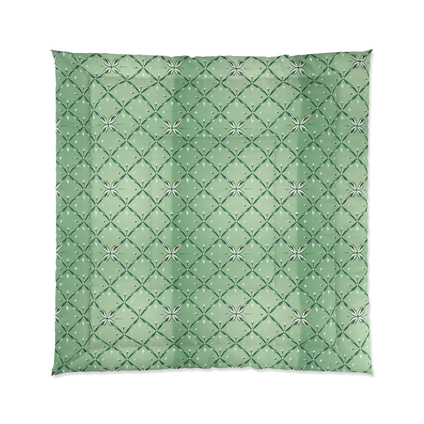Botanical Green Quilt Comforter, Cozy Floral Pattern Blanket for Bedroom, Spring Decor, Home Warmth, Gift for Her