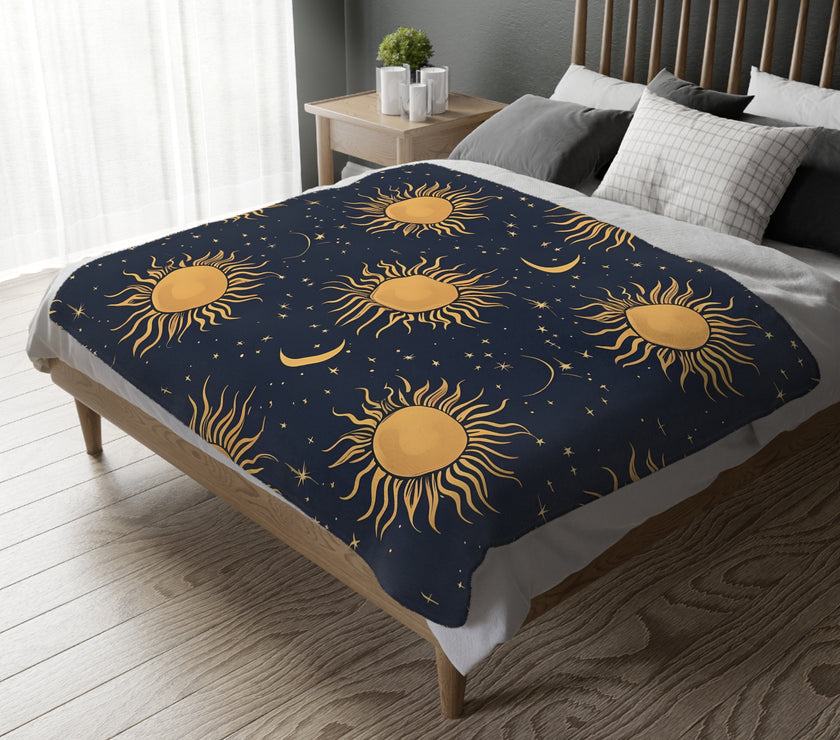 Sun Moon Stars Velveteen Microfiber Blanket (Two-sided print)