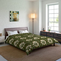 Botanical Floral Comforter, Cozy Bedding for Home Decor, Green Flower Design, Eco-Friendly Gift, Spring & Summer Style