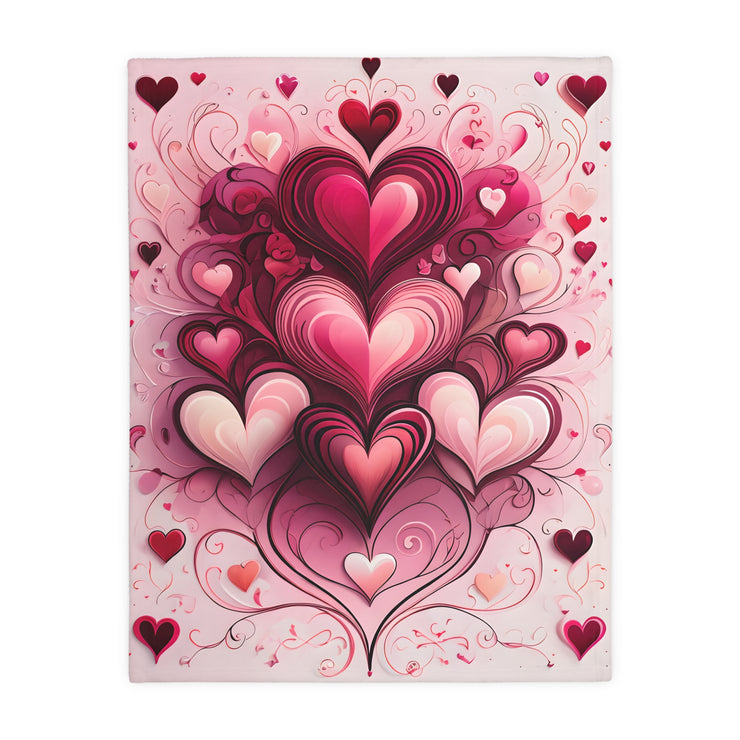 Pink Hearts Velveteen Microfiber Blanket (Two-sided print), Pink Girls Blanket, Daughter's Blanket, Pink throw, Daughter's birthday gift