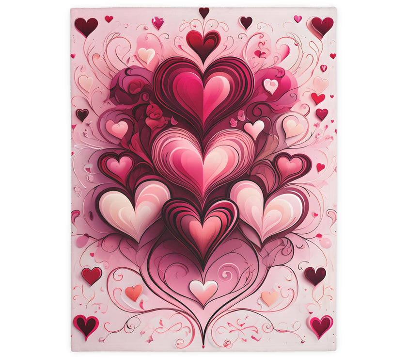 Pink Hearts Velveteen Microfiber Blanket (Two-sided print), Pink Girls Blanket, Daughter's Blanket, Pink throw, Daughter's birthday gift