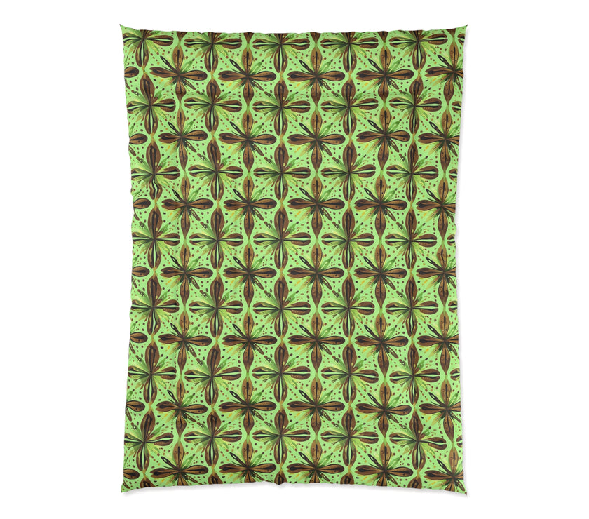 Vibrant Floral Comforter - Boho Bedding, Green Patterned Blanket, Cozy Home Decor, Gift for Nature Lovers, Spring Bedroom