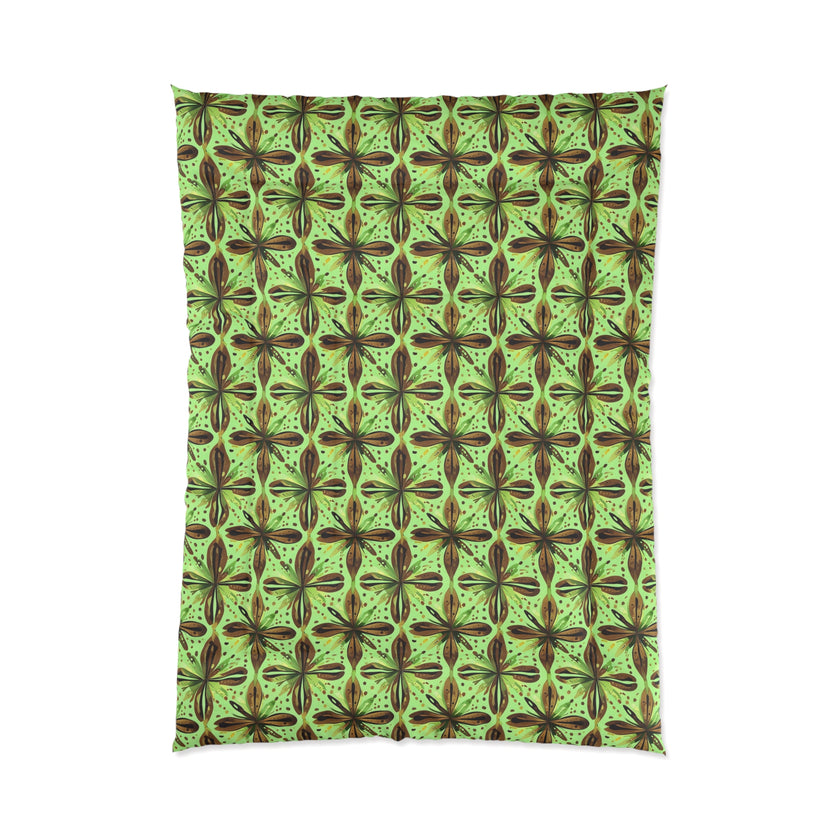 Vibrant Floral Comforter - Boho Bedding, Green Patterned Blanket, Cozy Home Decor, Gift for Nature Lovers, Spring Bedroom