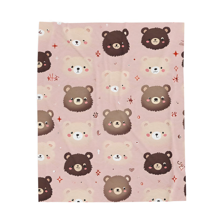Kids Velveteen Plush Blanket, Pink Teddy Bear Soft Throw for Girls, Children's Gift, Nursery Decor, Cozy Bedding, Baby Shower Present
