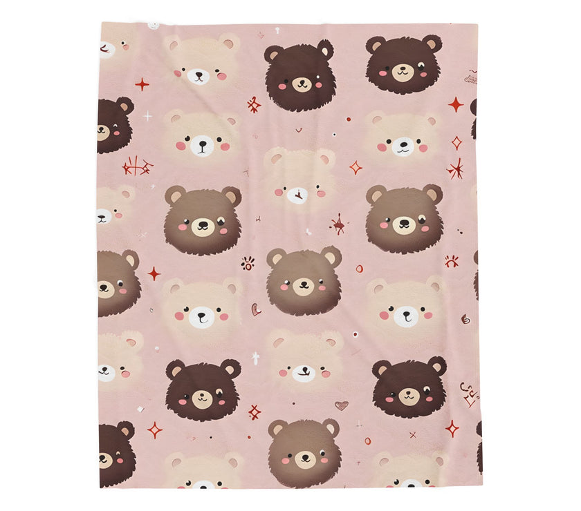 Kids Velveteen Plush Blanket, Pink Teddy Bear Soft Throw for Girls, Children's Gift, Nursery Decor, Cozy Bedding, Baby Shower Present