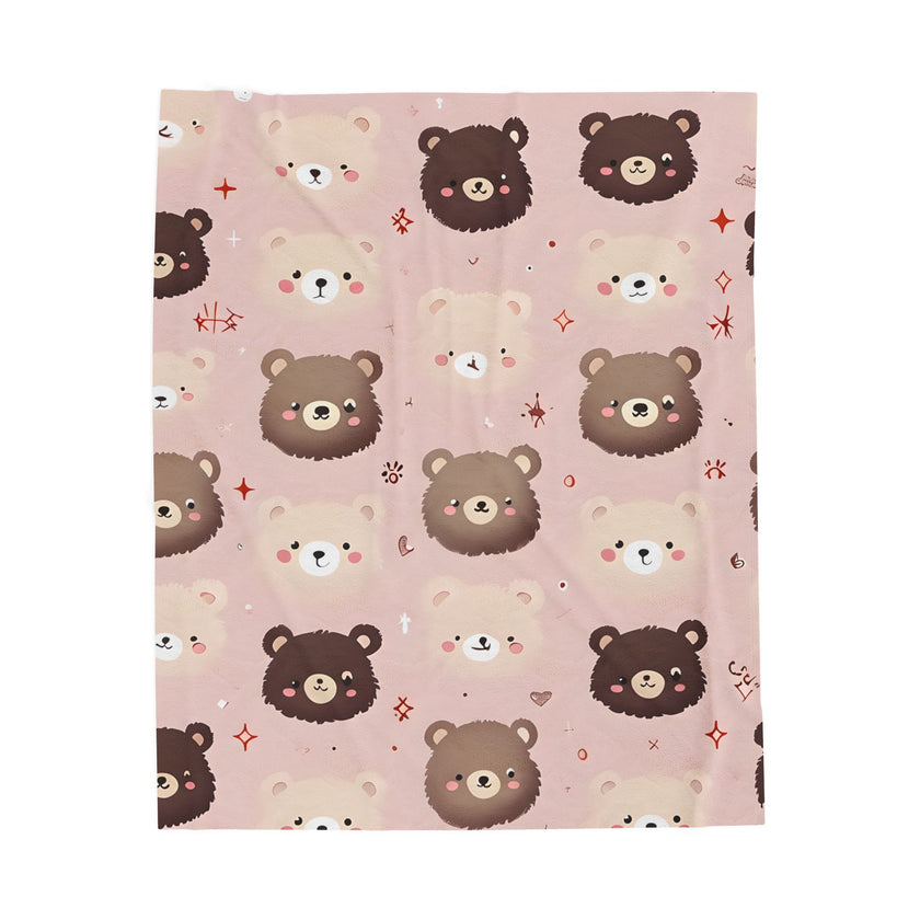 Kids Velveteen Plush Blanket, Pink Teddy Bear Soft Throw for Girls, Children's Gift, Nursery Decor, Cozy Bedding, Baby Shower Present