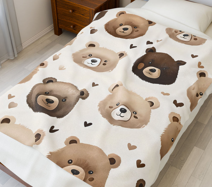 Teddy Bear Kids Blanket, Nursery Decor, Baby Shower Gift, Cozy Child Throw, Soft Toddler Bedding, Warm Lap Cover