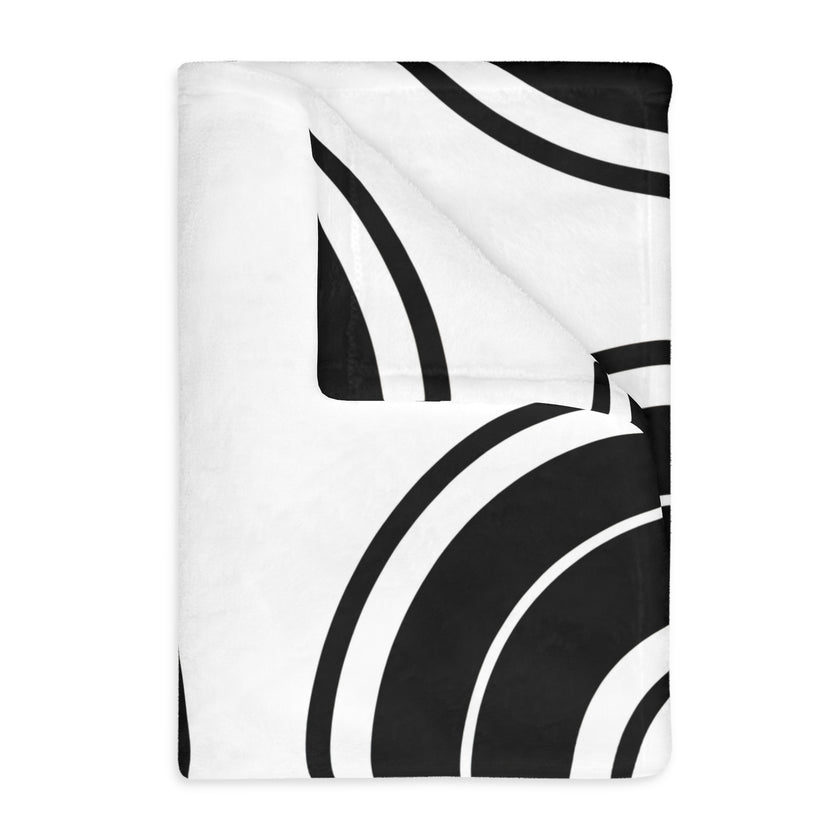 Black and white Circle Pattern Velveteen Microfiber Blanket (Two-sided print)