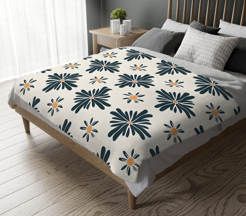 Green and White Floral Velveteen Microfiber Blanket (Two-sided print)