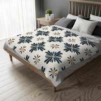 Green and White Floral Velveteen Microfiber Blanket (Two-sided print)