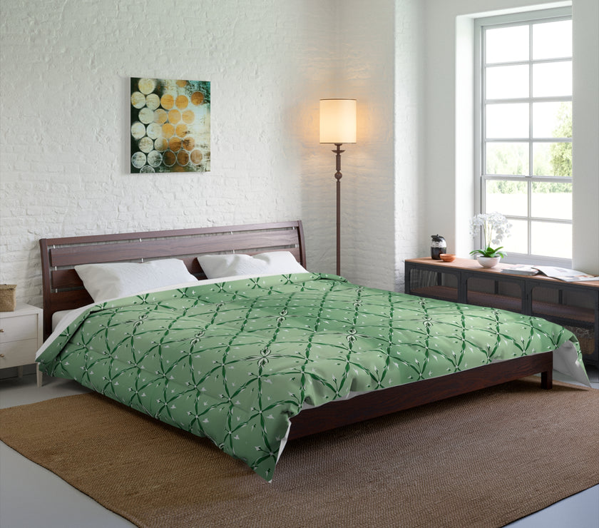 Botanical Green Quilt Comforter, Cozy Floral Pattern Blanket for Bedroom, Spring Decor, Home Warmth, Gift for Her