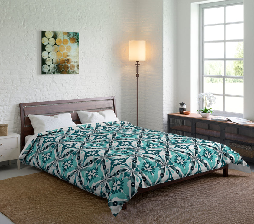 Bohemian Tile Print Comforter, Cozy Bedroom Bedding, Gift for Home Decor, Stylish Dorm Accents, Living Room Throws