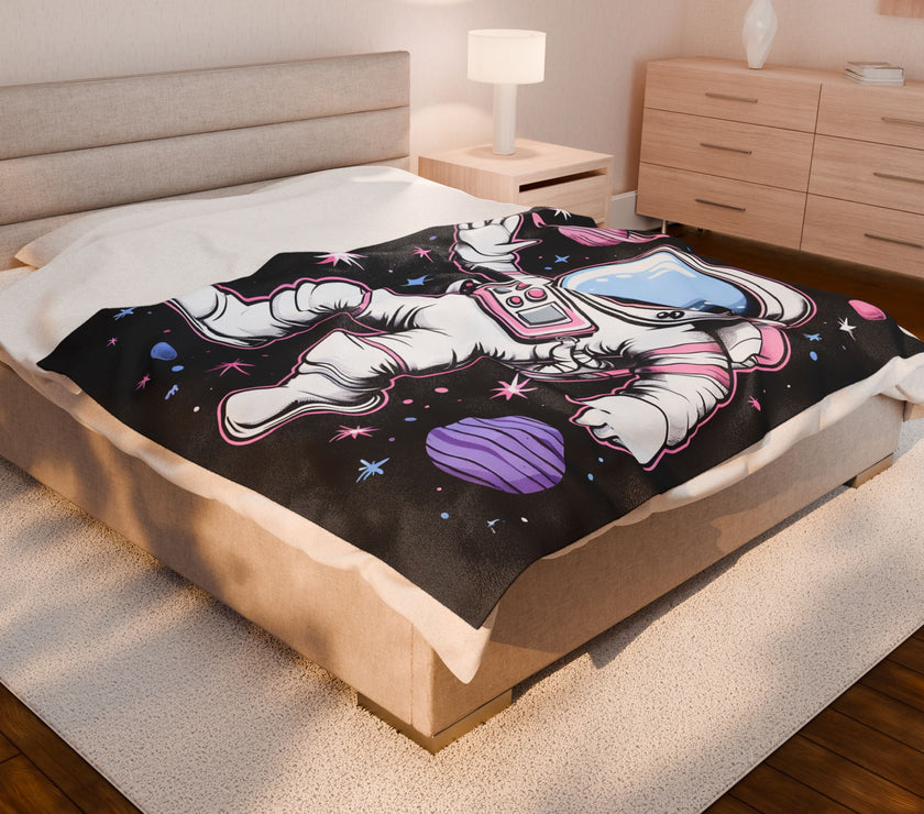 Plush Blanket, Floating Space Man Blanket, Celestial Nebula Theme, Outer Space Throw, Galaxy Bedroom Decor, Astronaut Blanket