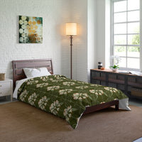 Botanical Floral Comforter, Cozy Bedding for Home Decor, Green Flower Design, Eco-Friendly Gift, Spring & Summer Style