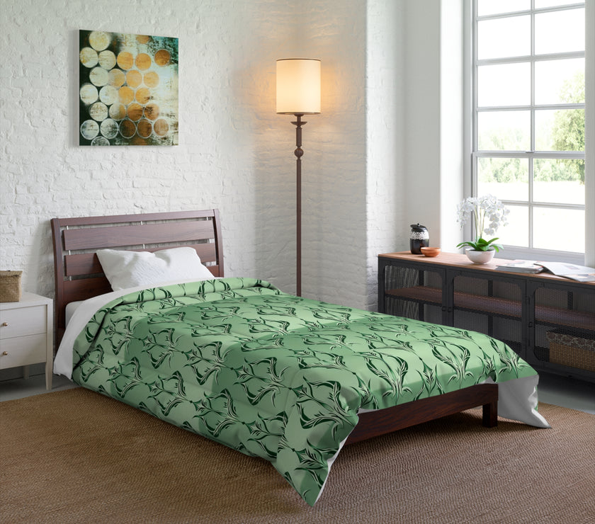 Elegant Floral Green Comforter, Cozy Bedding for Home Decor, Romantic Bedroom Set, Stylish Bed Cover, Gift for Housewarming