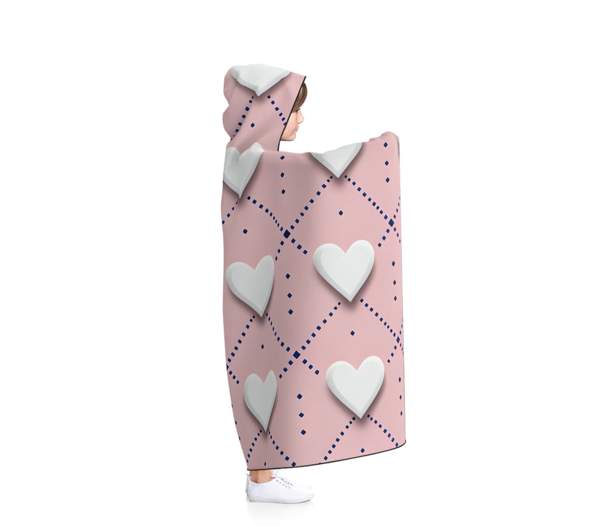 Cozy Heart Patterned Hooded Blanket, Perfect for Snuggling, Gift for Her, Valentines Day, Home Relaxation, Warm Throw