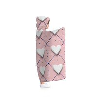 Cozy Heart Patterned Hooded Blanket, Perfect for Snuggling, Gift for Her, Valentines Day, Home Relaxation, Warm Throw
