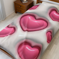 Velveteen Plush Blanket - Pink Heart Plush Blanket, Soft Throw Blanket, Heart Pattern Bedding, Cozy Fleece Blanket, Valentine's Day Gift