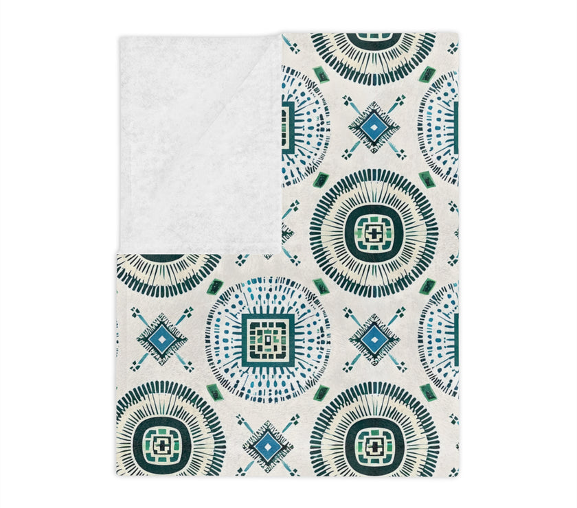 Blue and White Velveteen Microfiber Blanket