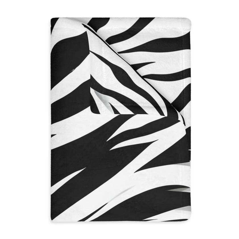 Velveteen Microfiber Blanket (Two-sided print) - Black and White Zebra Stripes, Cozy Throw for Home Decor, Animal Lover Gift, Safari Chic