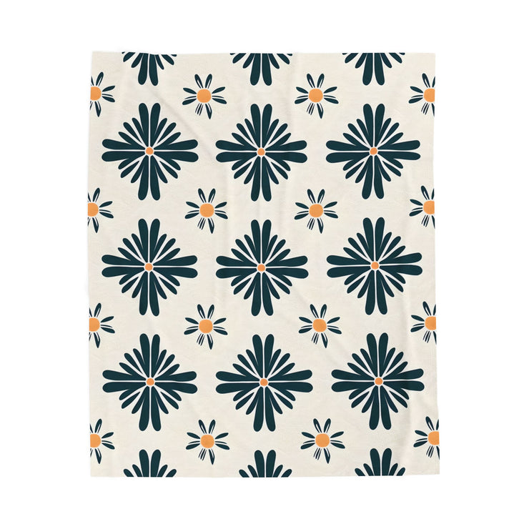 Green , White floral Velveteen Plush Blanket