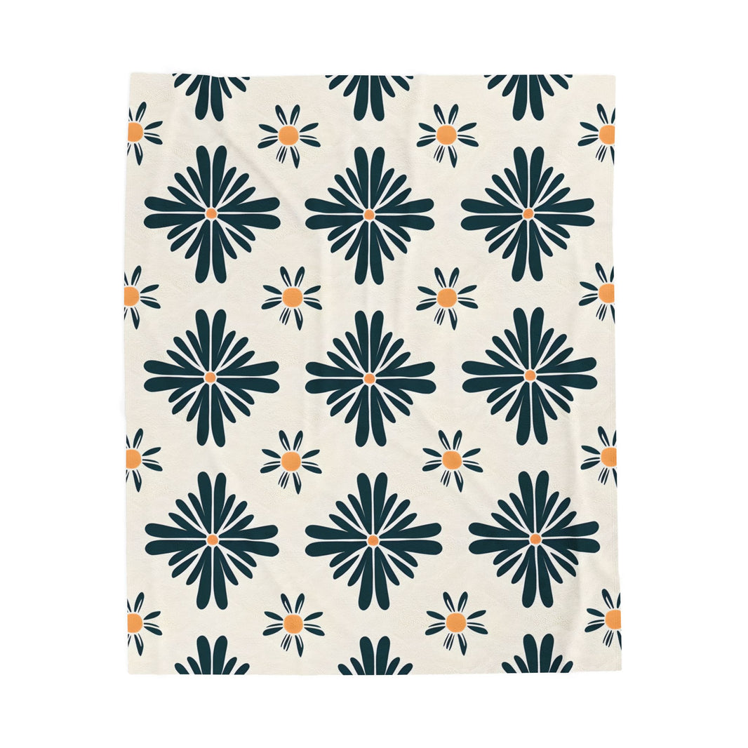 Green , White floral Velveteen Plush Blanket