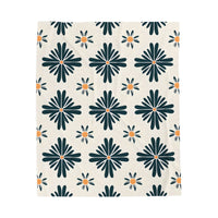 Green , White floral Velveteen Plush Blanket