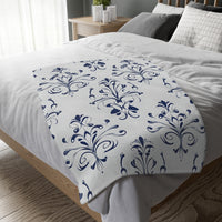 Velveteen Blanket, Blue Floral Print, Soft Throw for Home and Living Room Decor - Microfiber Reversible Couch Cover, Cozy Bedding, Floral