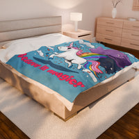 Blue Rainbow Unicorn Velveteen Plush Blanket