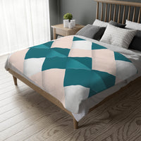 Blue and Pink Grid Velveteen Microfiber Blanket (Two-sided print)