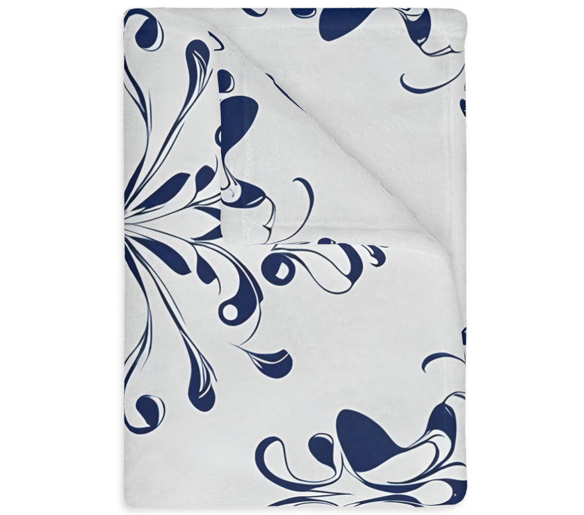 Velveteen Blanket, Blue Floral Print, Soft Throw for Home and Living Room Decor - Microfiber Reversible Couch Cover, Cozy Bedding, Floral