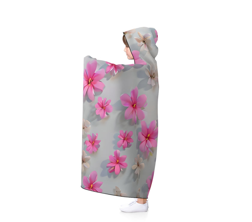 Cozy Floral Hooded Blanket, Warm Blanket, Gift for Her, Flower Blanket, Pink Floral Wrap, Cute Throw for Home