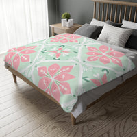 Green Pink Floral Velveteen Microfiber Blanket (Two-sided print)