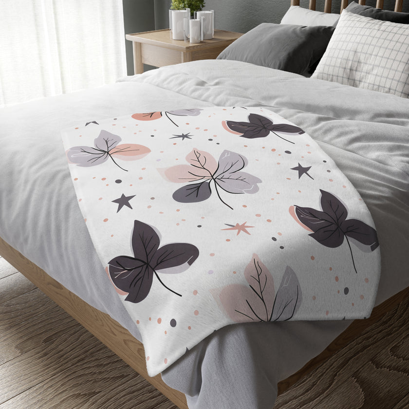 Pink Floral, Pink Flowers Velveteen Microfiber Blanket (Two-sided print)