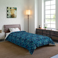 Tropical Floral Comforter, Boho Bedroom Decor, Cozy Quilt for Home, Gift for Her, Ocean Vibe Bedding, blue green flowers
