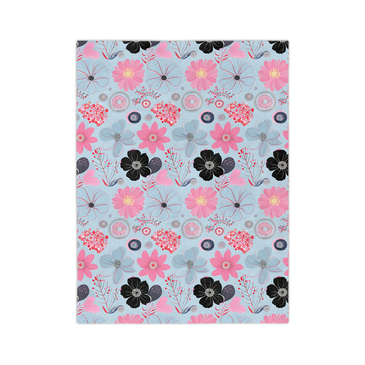 Blue, Pink Floral Velveteen Microfiber Blanket