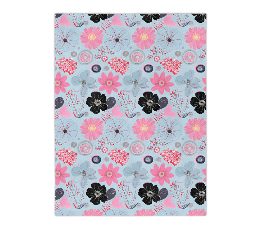 Blue, Pink Floral Velveteen Microfiber Blanket