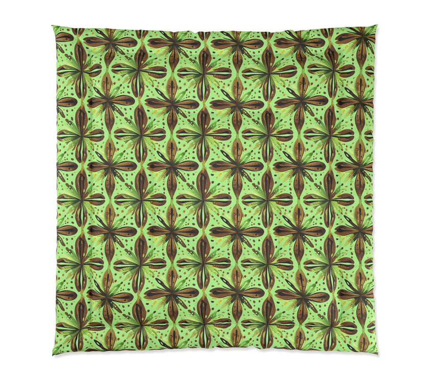 Vibrant Floral Comforter - Boho Bedding, Green Patterned Blanket, Cozy Home Decor, Gift for Nature Lovers, Spring Bedroom