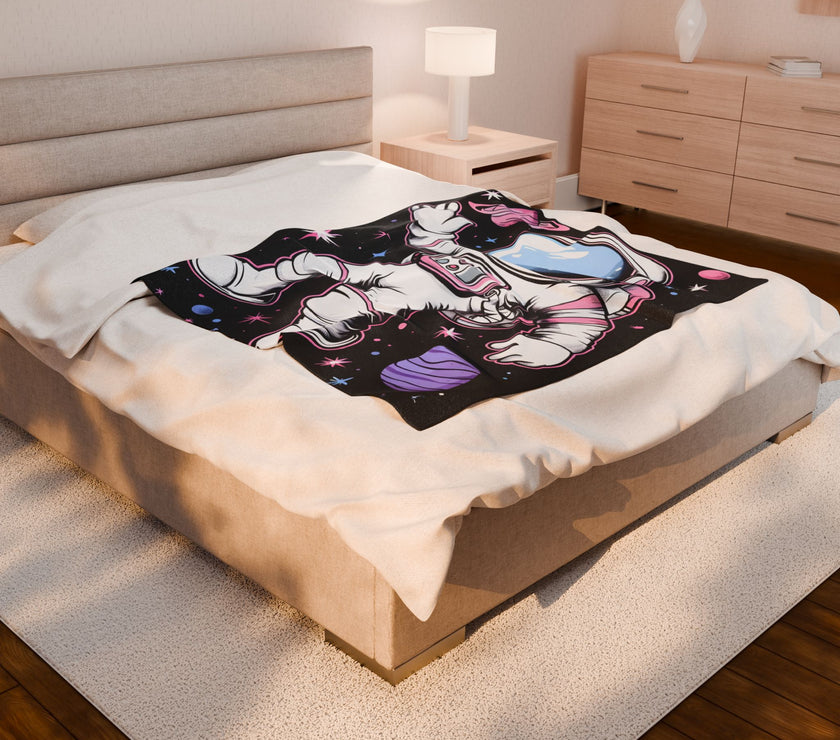 Plush Blanket, Floating Space Man Blanket, Celestial Nebula Theme, Outer Space Throw, Galaxy Bedroom Decor, Astronaut Blanket