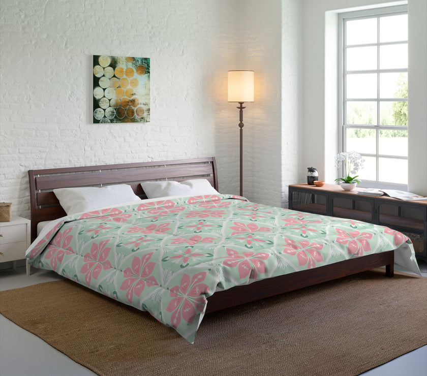 Pastel Floral Comforter - Cozy Bedding for Spring, Bedroom Decor, Gift for Mother's Day, Boho Style, Home Decor