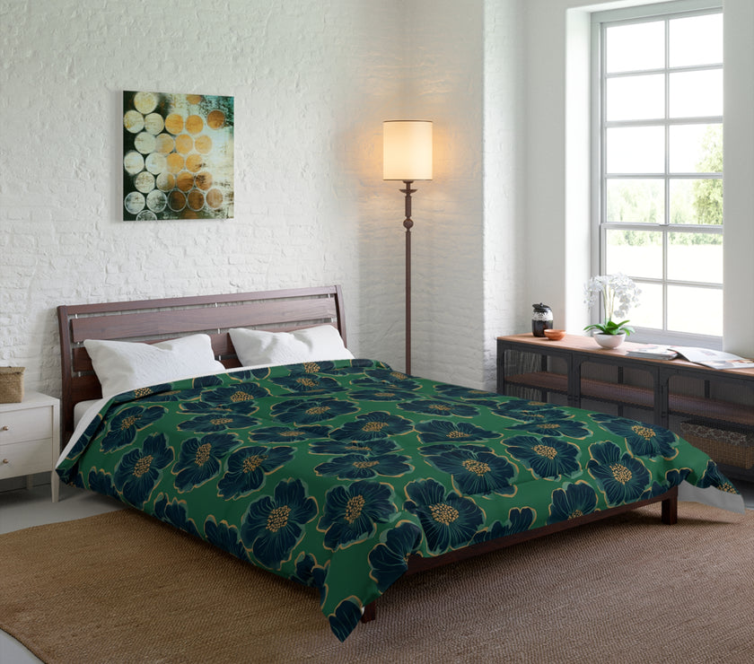 Botanical Floral Comforter - Cozy Bedding for Home Decor, Green Floral Bedspread, Spring Bedroom Essentials, Gift for Her, Unique