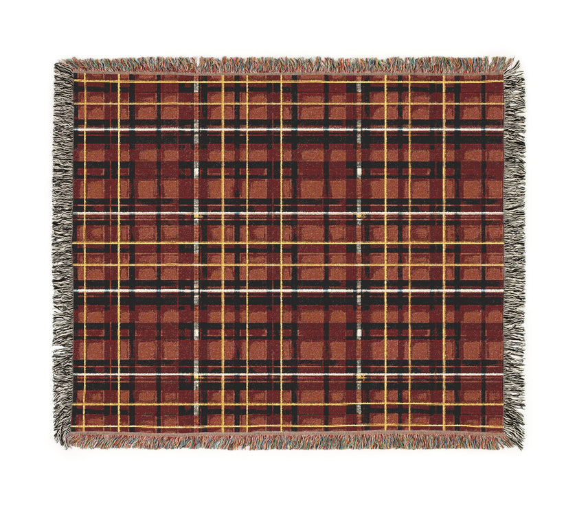 Red Plaid Woven Blanket - Cozy Christmas Home Decor, Tartan Check Throw, Winter Lap Quilt, Holiday Bedding, Cabin Blankie