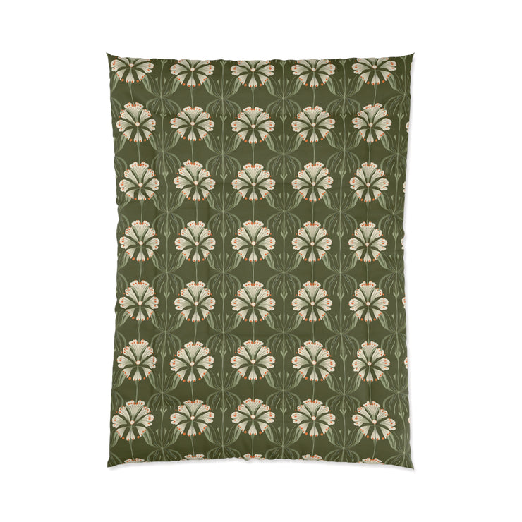 Botanical Floral Comforter, Cozy Bedding for Home Decor, Green Flower Design, Eco-Friendly Gift, Spring & Summer Style