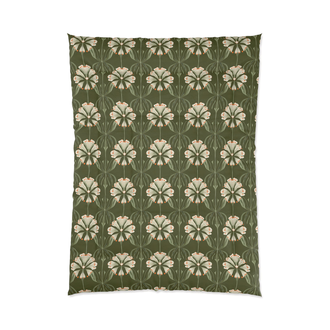 Botanical Floral Comforter, Cozy Bedding for Home Decor, Green Flower Design, Eco-Friendly Gift, Spring & Summer Style