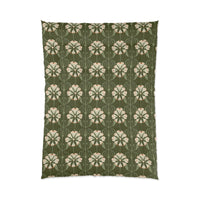 Botanical Floral Comforter, Cozy Bedding for Home Decor, Green Flower Design, Eco-Friendly Gift, Spring & Summer Style