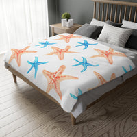Blue Orange Ocean Sea Star Fish Velveteen Microfiber Blanket (Two-sided print)