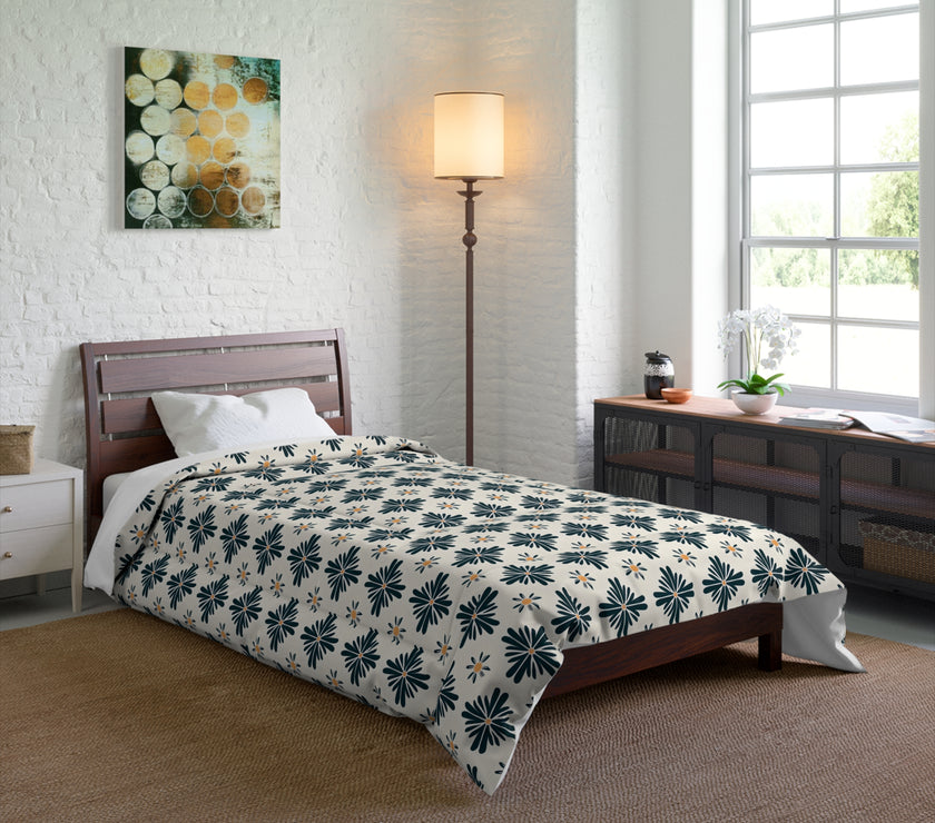 Botanical Blue Comforter, Elegant Floral Bedding, Cozy Home Decor, Bohemian Style Bedspread, Gift for Housewarming, Spring Makeover