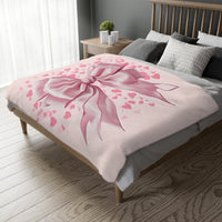 Pink Bow . Pink Heart Velveteen Microfiber Blanket (Two-sided print)